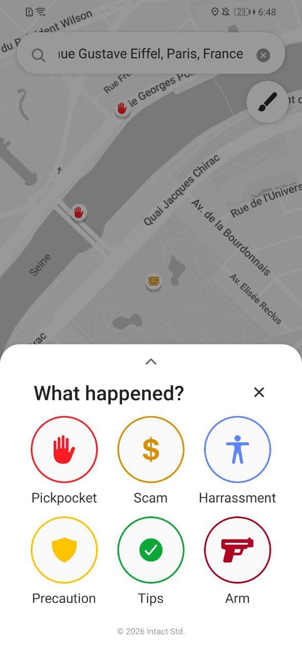 Selecting an event type in Intact